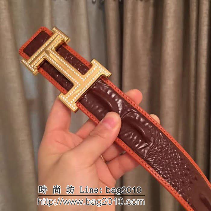 愛馬仕HERMES 義大利頂級進口頭層鱷魚骨皮紋 高端男士皮帶 HHG1283
